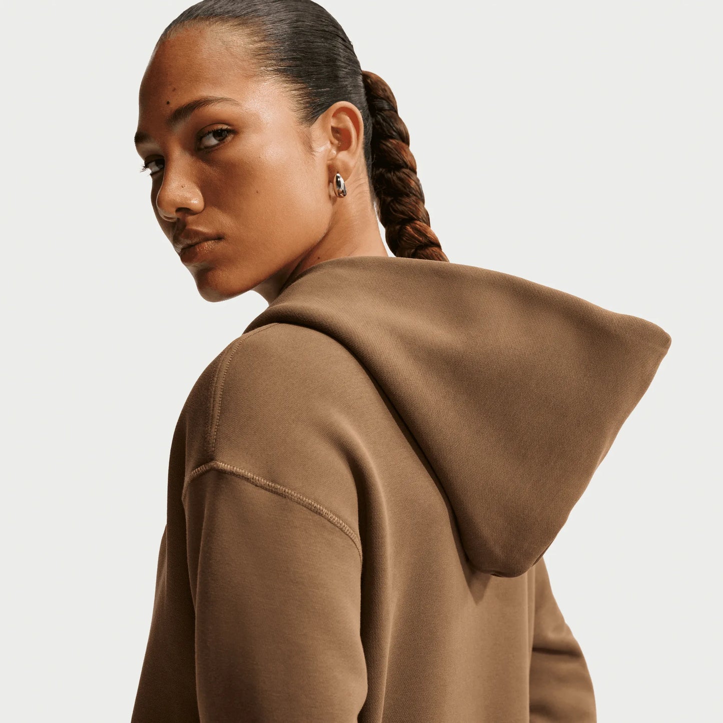 Nike SB Essential Fleece Pullover Skate Hoodie, mosswood brown/white