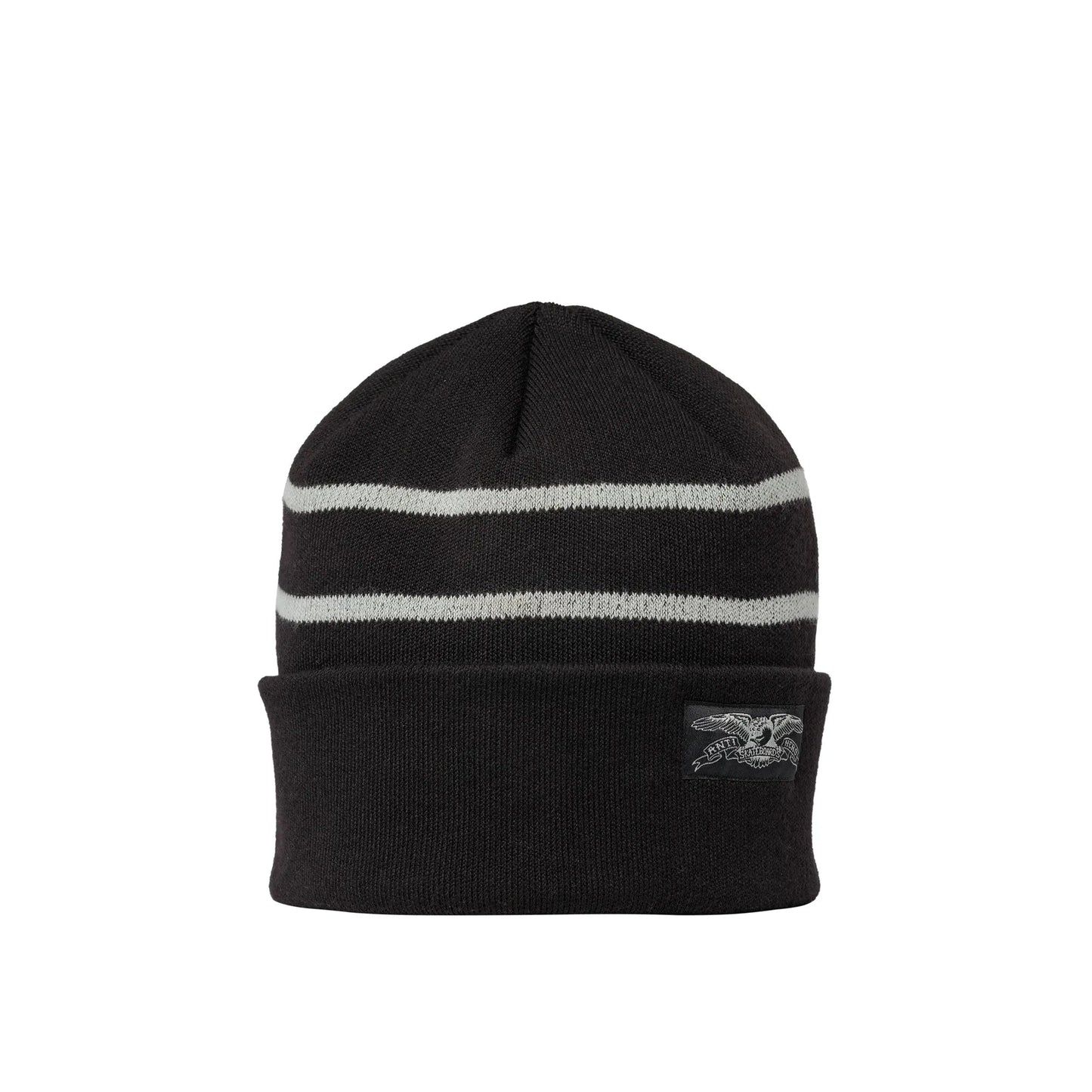 Anti Hero Stock Eagle Label Stripe Cuff Beanie, black/grey - Tiki Room Skateboards - 1