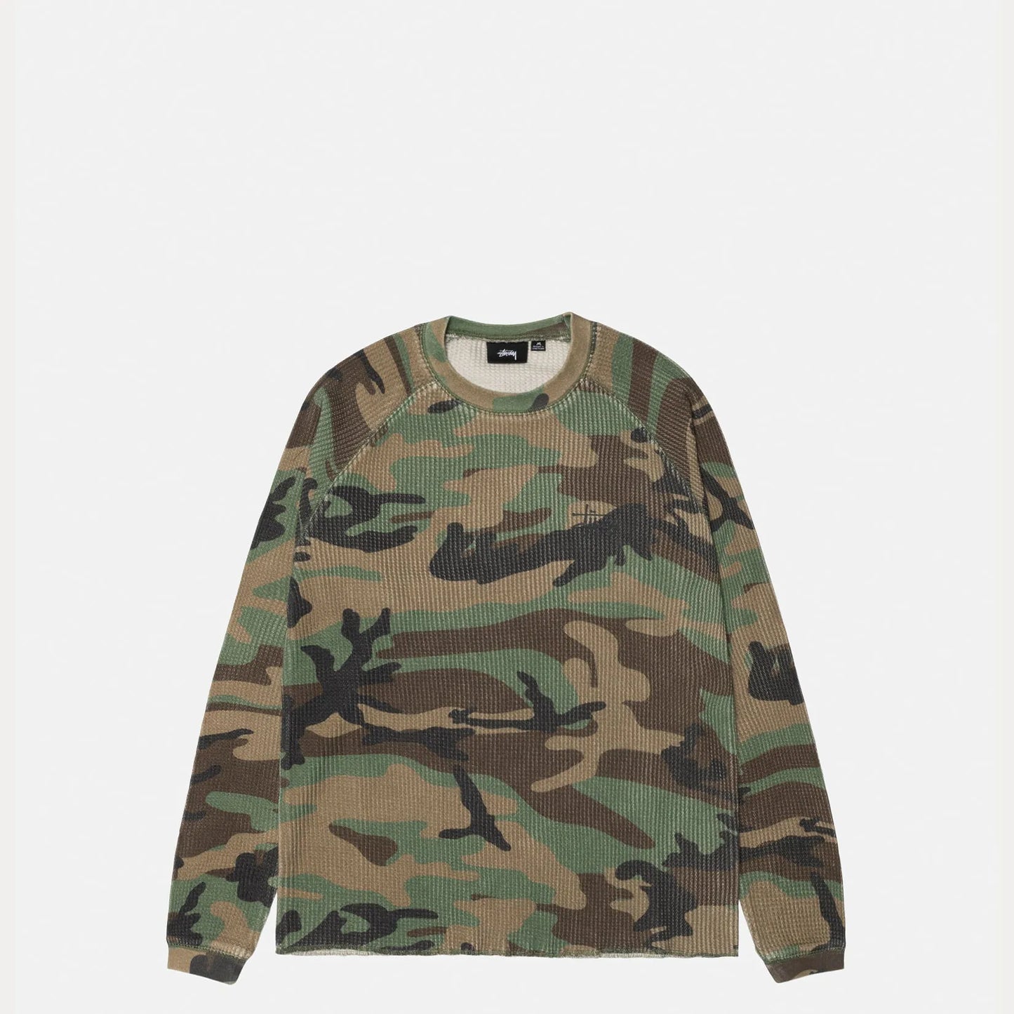 Stussy Basic Stock Raglan Thermal Shirt, woodland camo — available at TIKI ROOM