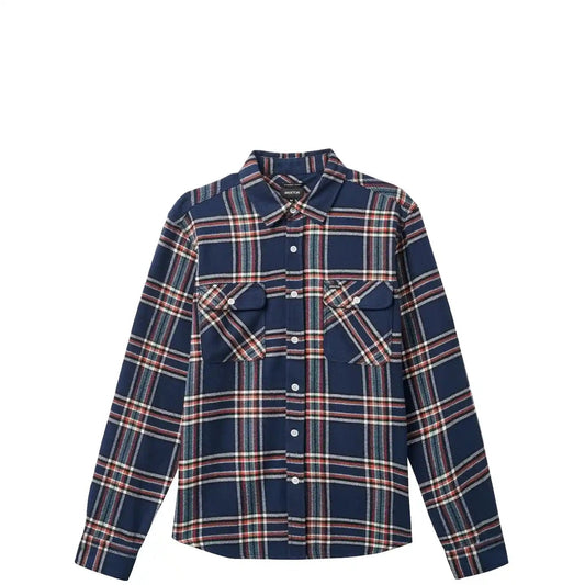 Brixton Bowery Flannel Shirt, washed navy/off white/terracot - Tiki Room Skateboards - 1