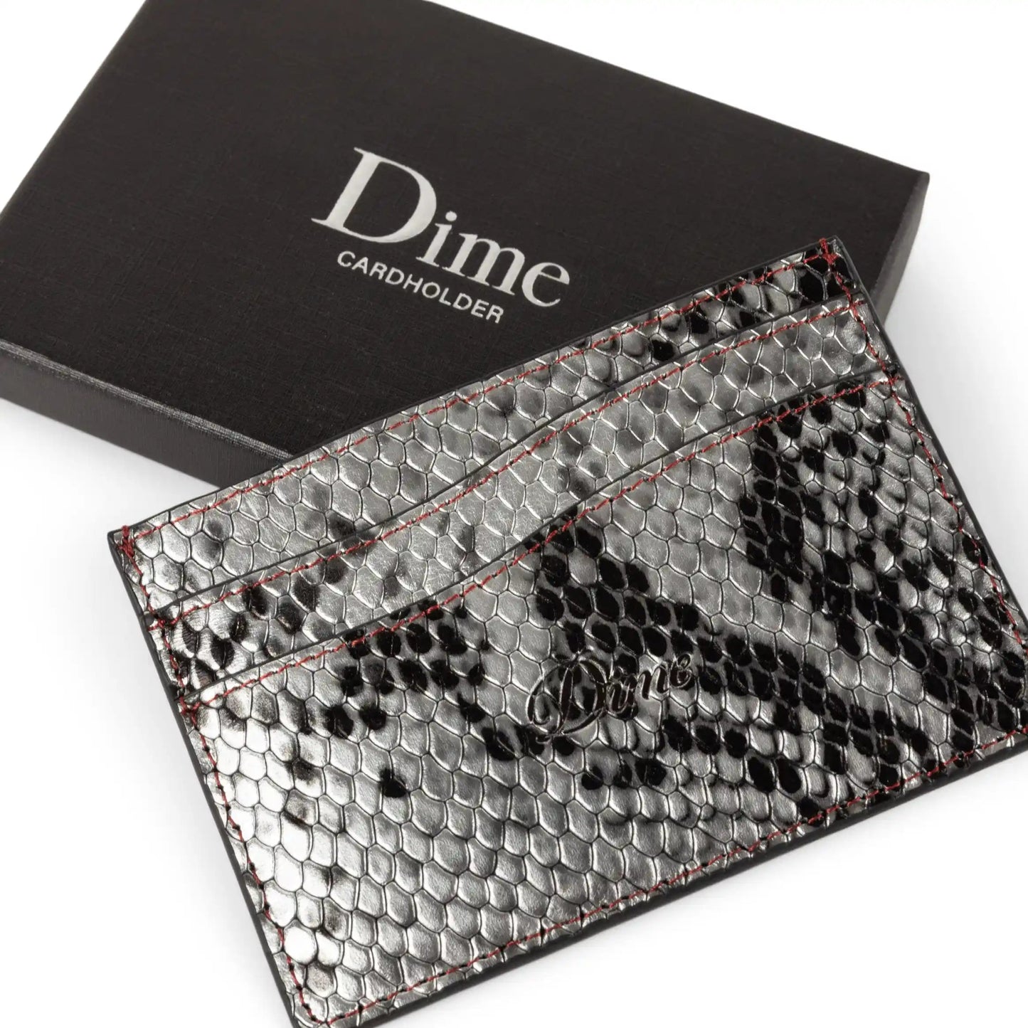 Dime Embossed Leather Cardholder, silver snake - Tiki Room Skateboards - 2