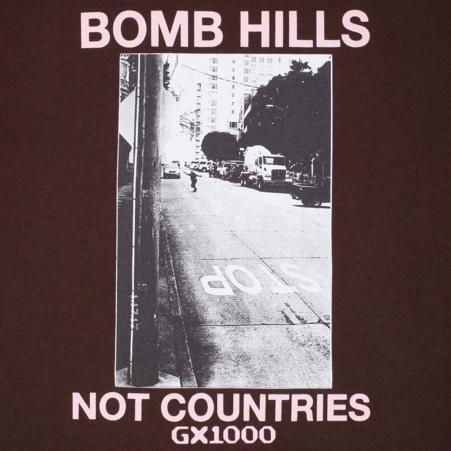 GX1000 Bomb Hills Tee, brown w/ rose font - Tiki Room Skateboards - 2