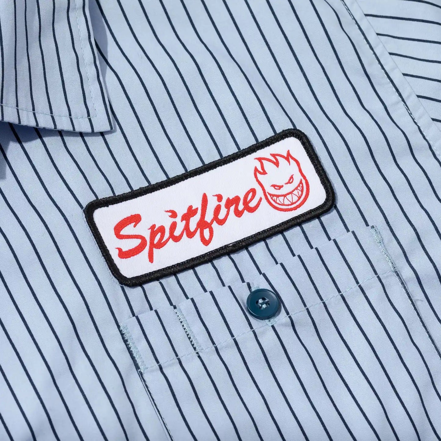 Spitfire Chrome Venom Work Shirt, light blue w/ navy stripe - Tiki Room Skateboards - 6