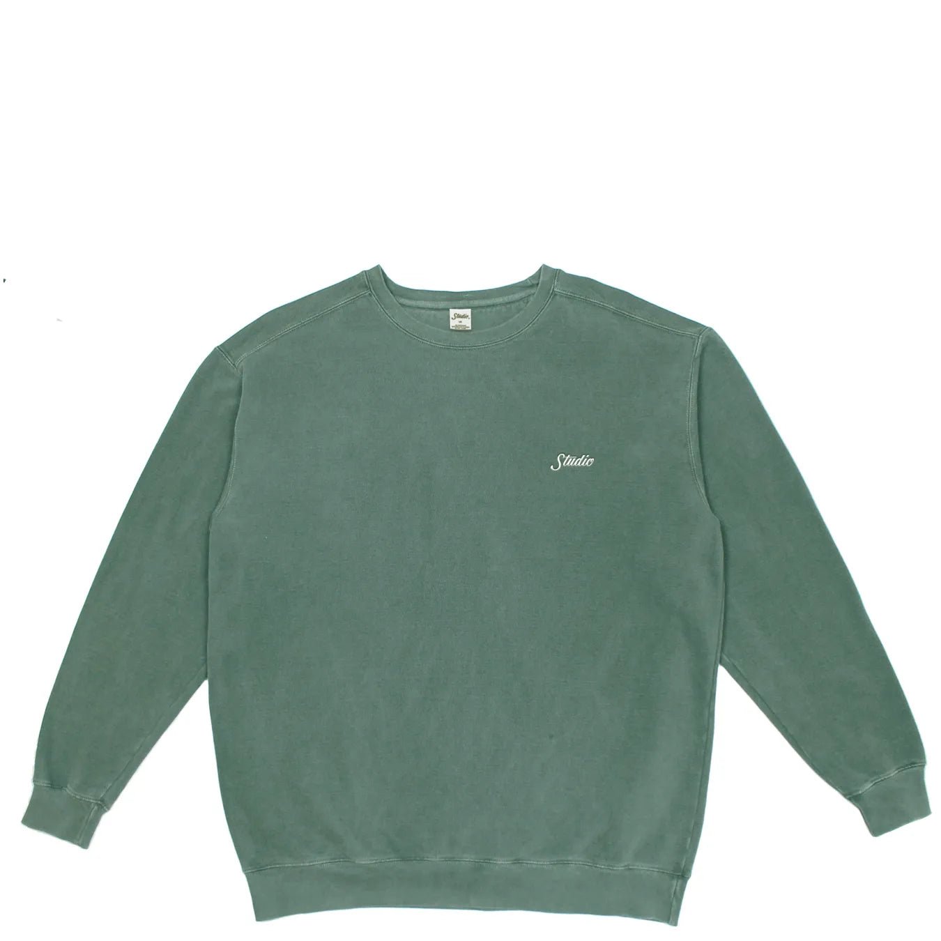 Studio Small Script Garment Dyed Crew, evergreen - Tiki Room Skateboards - 1