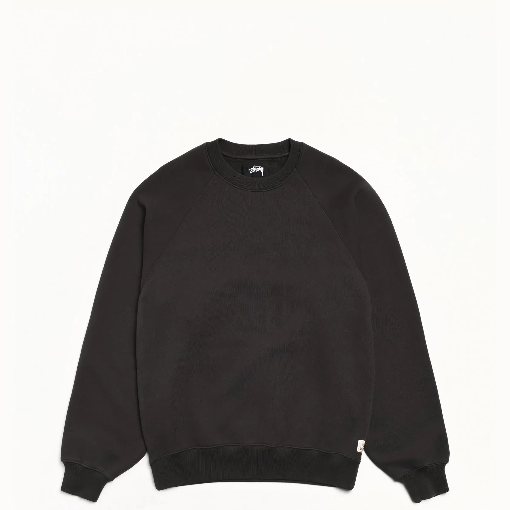 Stussy Fleece Raglan Crew, washed black – Tiki Room Skateboards