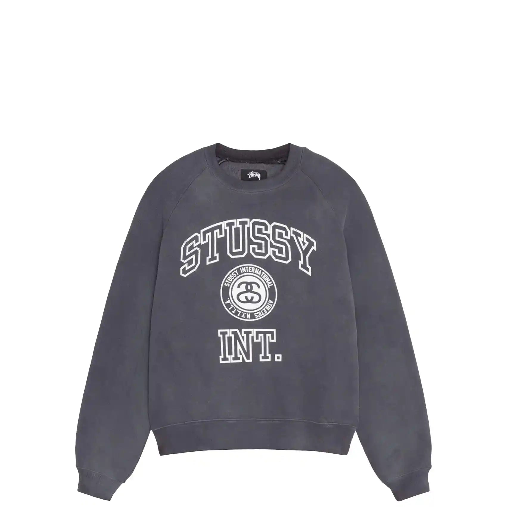 Stussy Overlock Varsity Raglan Crew, washed black - Tiki Room