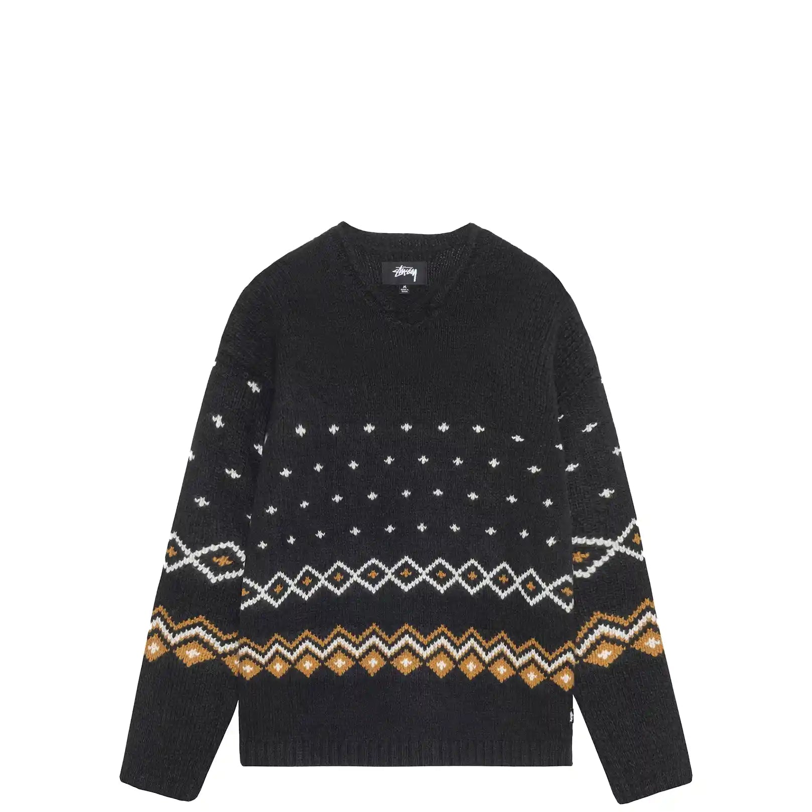 Stussy Roll V Neck Fairisle Sweater, charcoal - Tiki Room Skateboards