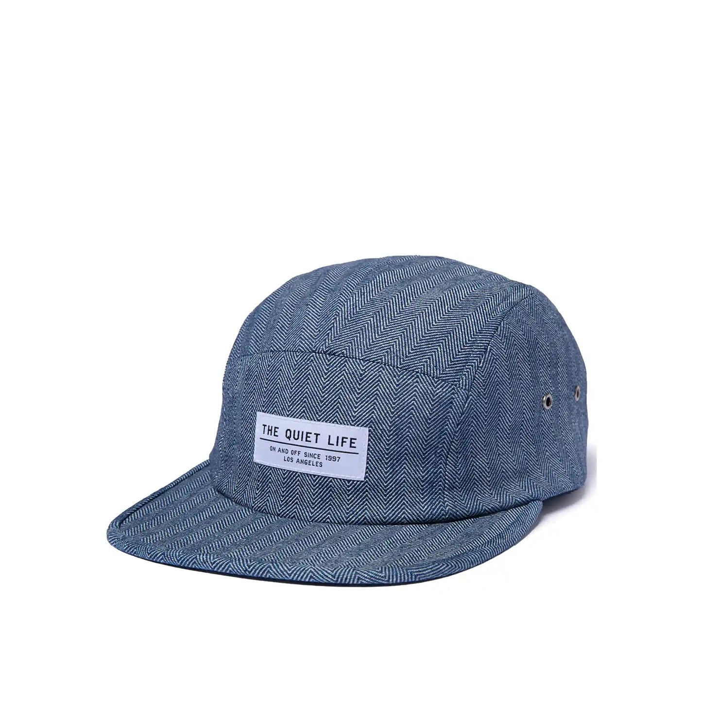 The Quiet Life Denim Herringbone 5 Panel Camper Hat - Made In Usa, navy