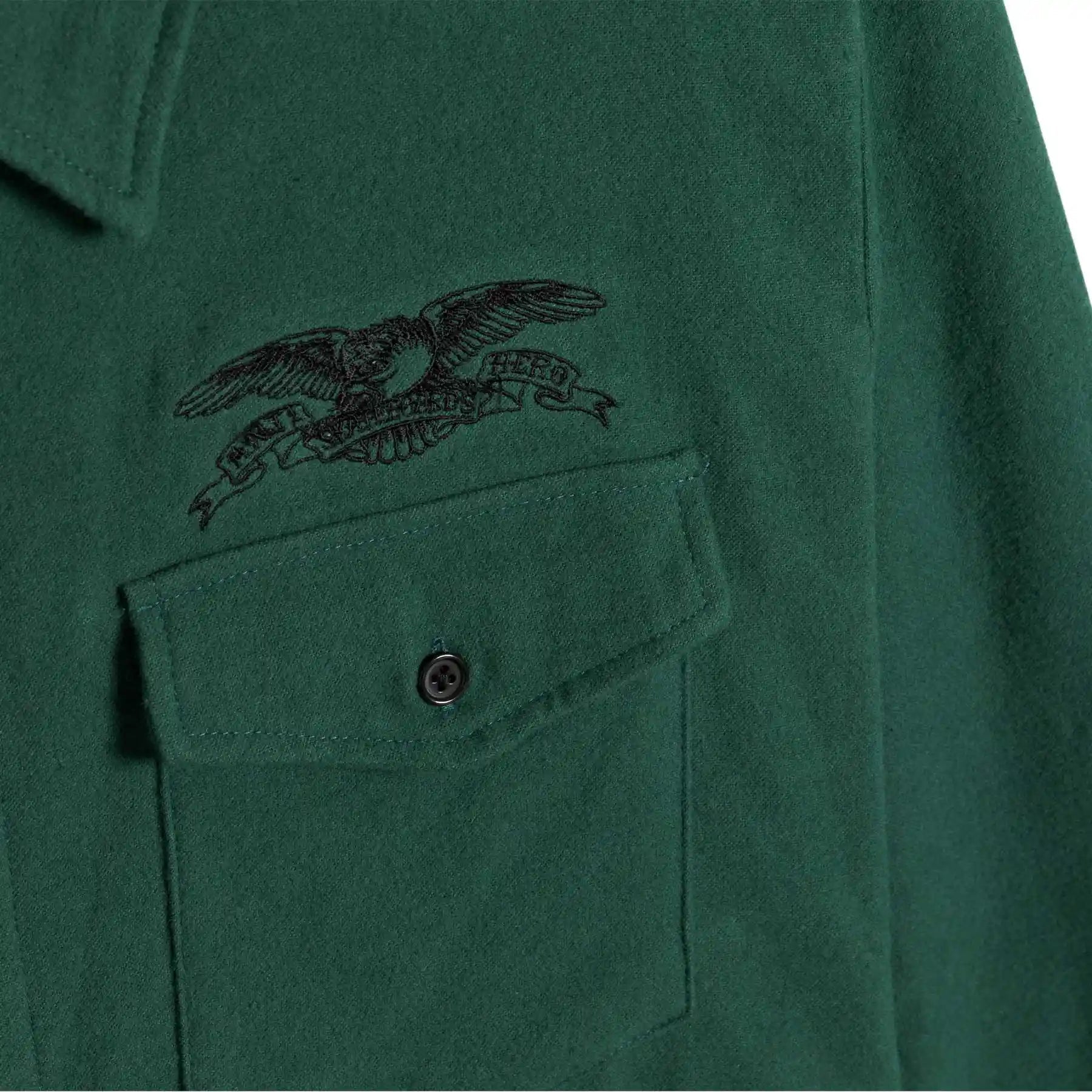 Anti Hero Basic Eagle Flannel Shirt Custom Shirt, dark green w black embroidery - Tiki Room Skateboards - 2