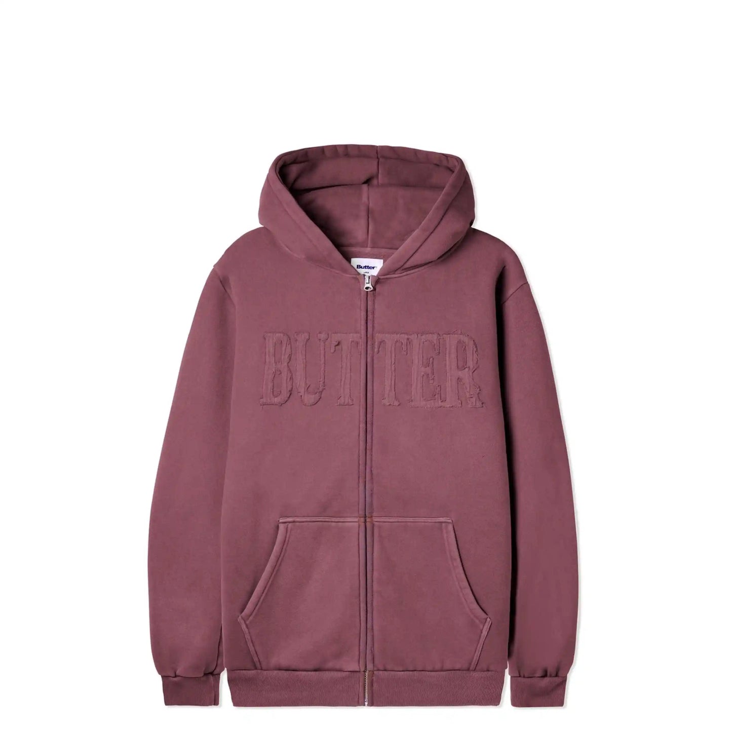 Butter Goods Fabric Applique Zip-Thru Hood, washed rhubarb