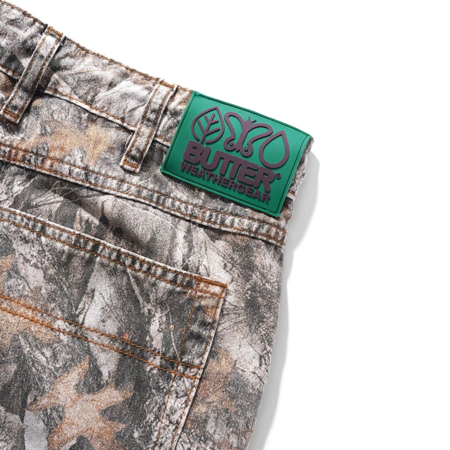 Butter Goods Weathergear Heavy Weight Denim Shorts, forest camo - Tiki Room Skateboards - 3