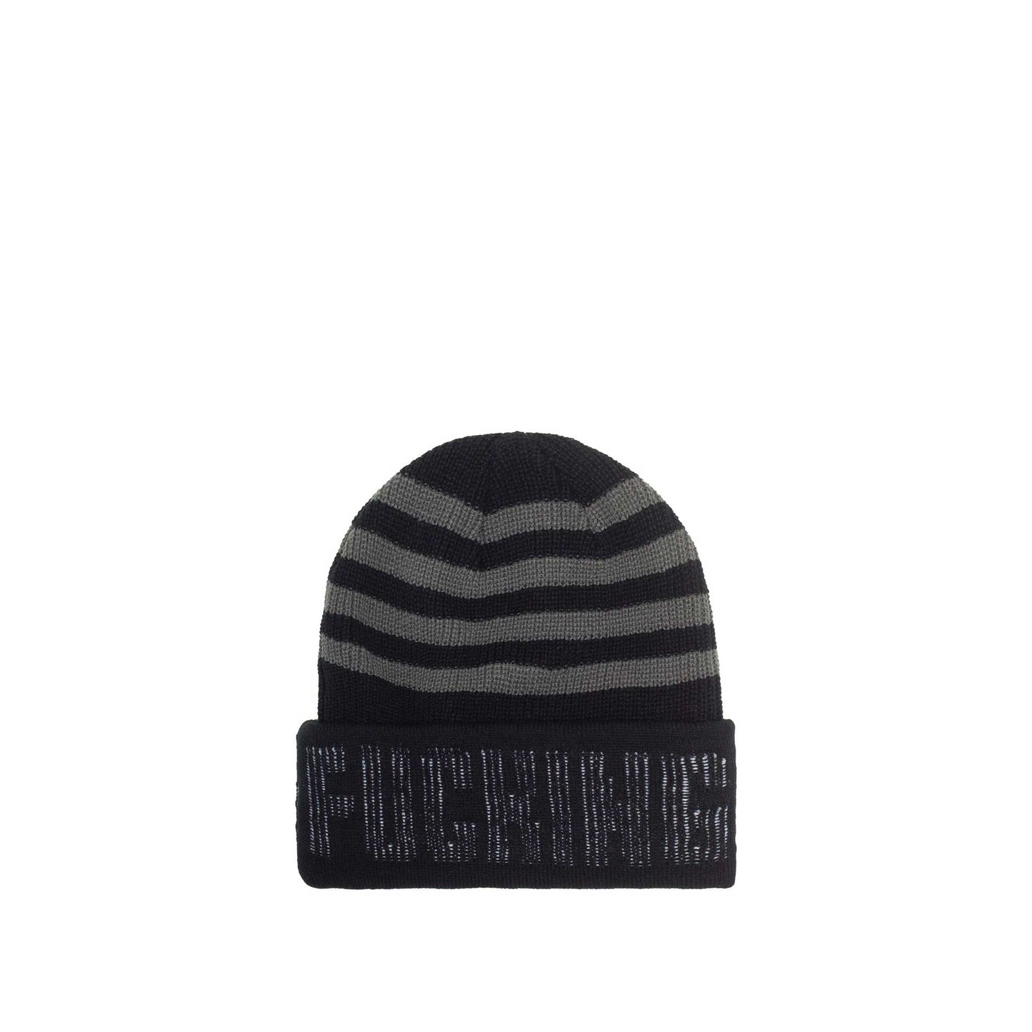 Fucking Awesome FA World Striped Cuff Beanie, black / grey - Tiki Room Skateboards - 2
