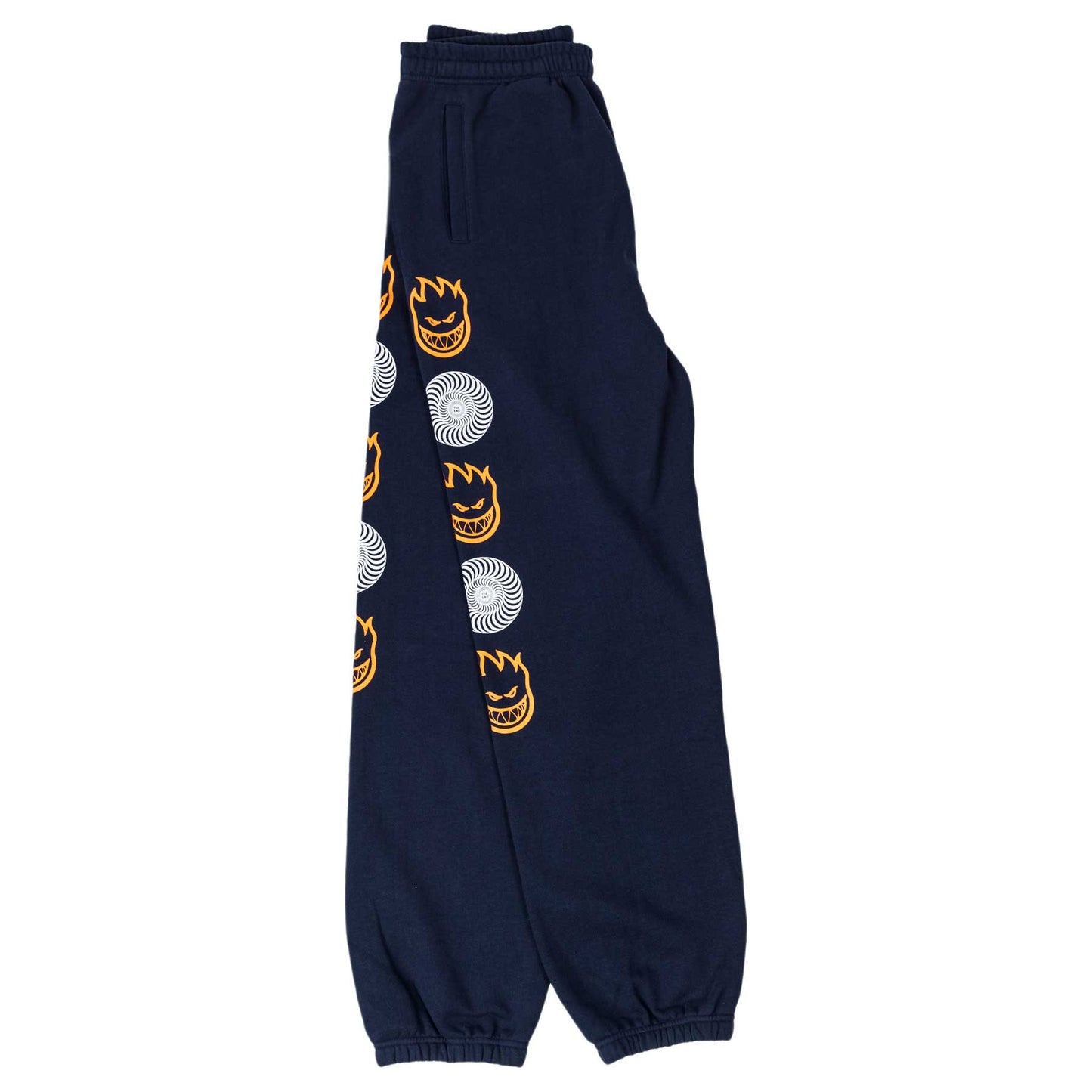 Spitfire Bighead Swirl Combo Custom Sweatpants, navy w/ orange & white prints - Tiki Room Skateboards - 2