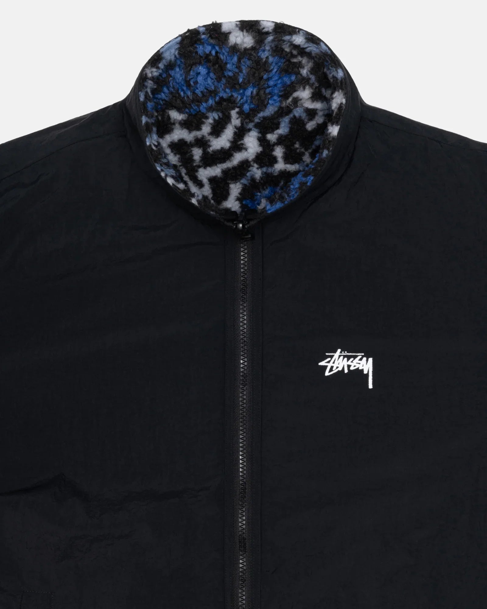 Stussy Sherpa Reversible Jacket, blue leopard - Tiki Room Skateboards - 5