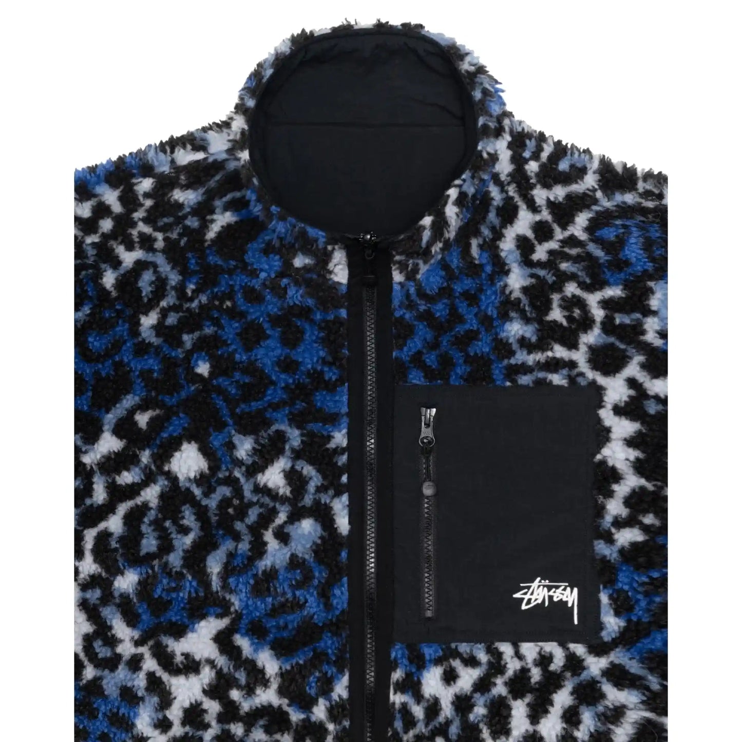 Stussy Sherpa Reversible Jacket, blue leopard - Tiki Room Skateboards - 4