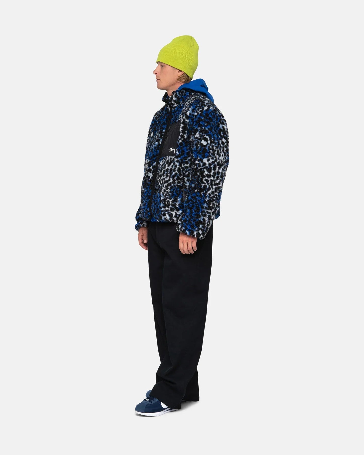 Stussy Sherpa Reversible Jacket, blue leopard - Tiki Room Skateboards - 10
