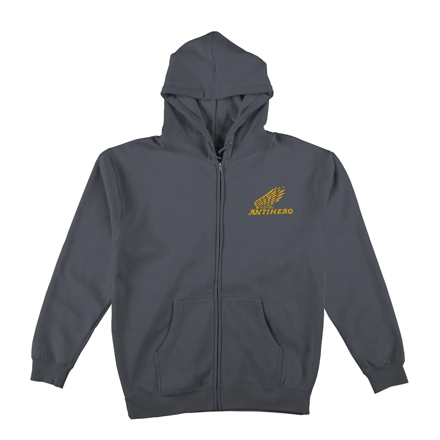 Anti Hero Motorized Emb Zip Hood, charcoal(solid) w/ yellow embroidery - Tiki Room Skateboards - 1