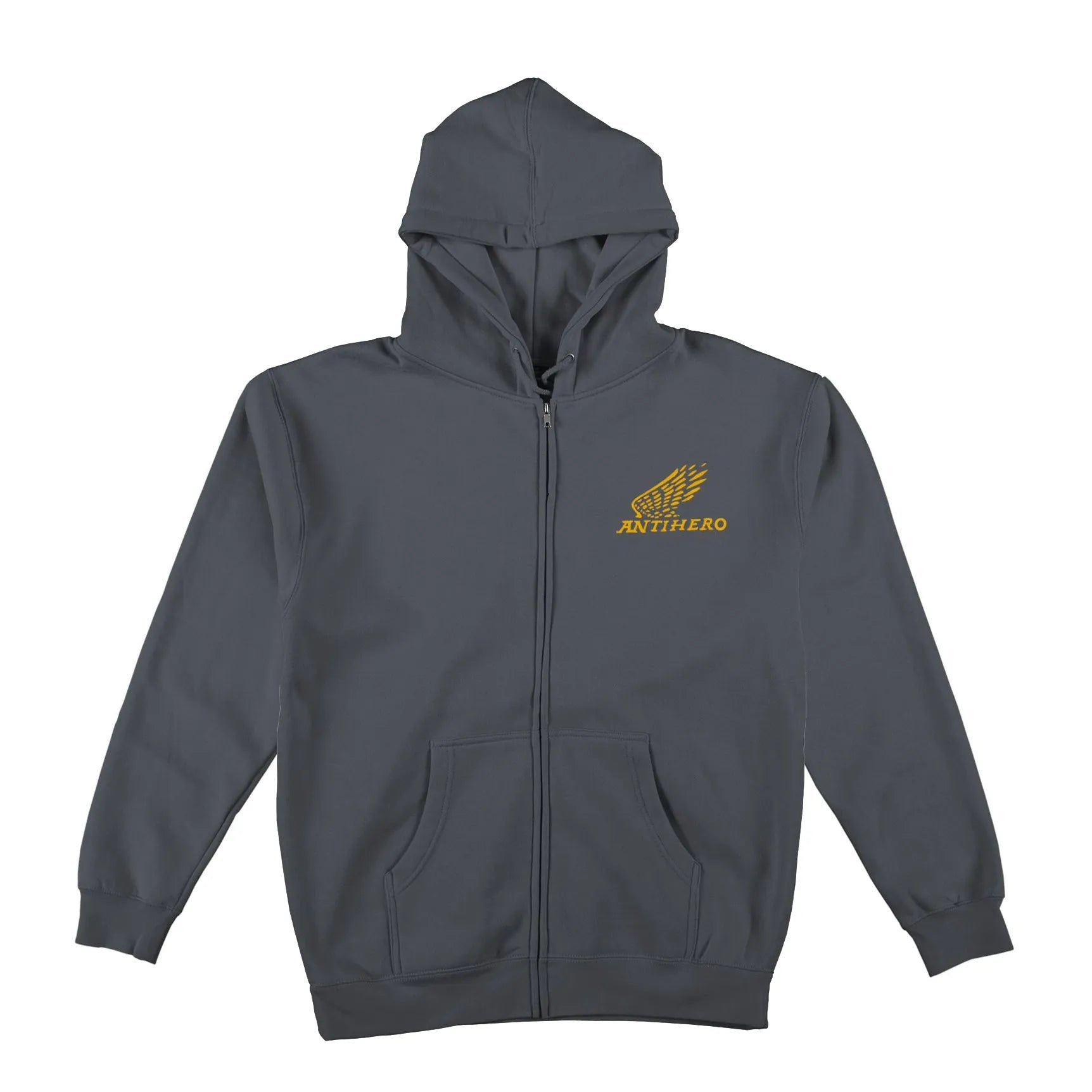 Anti Hero Motorized Emb Zip Hood, charcoal(solid) w/ yellow embroidery - Tiki Room Skateboards - 1