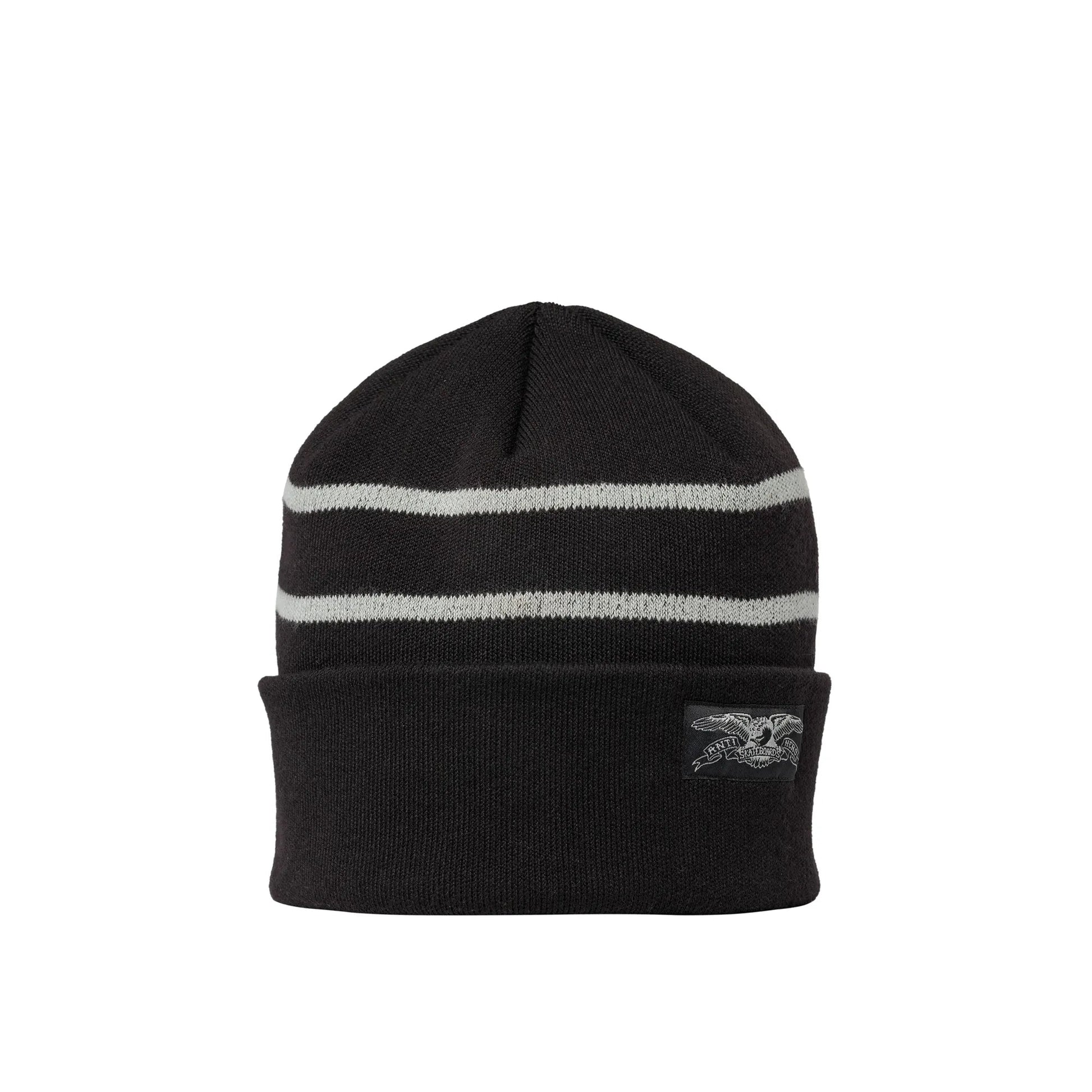 Anti Hero Stock Eagle Label Stripe Cuff Beanie, black/grey - Tiki Room Skateboards - 1