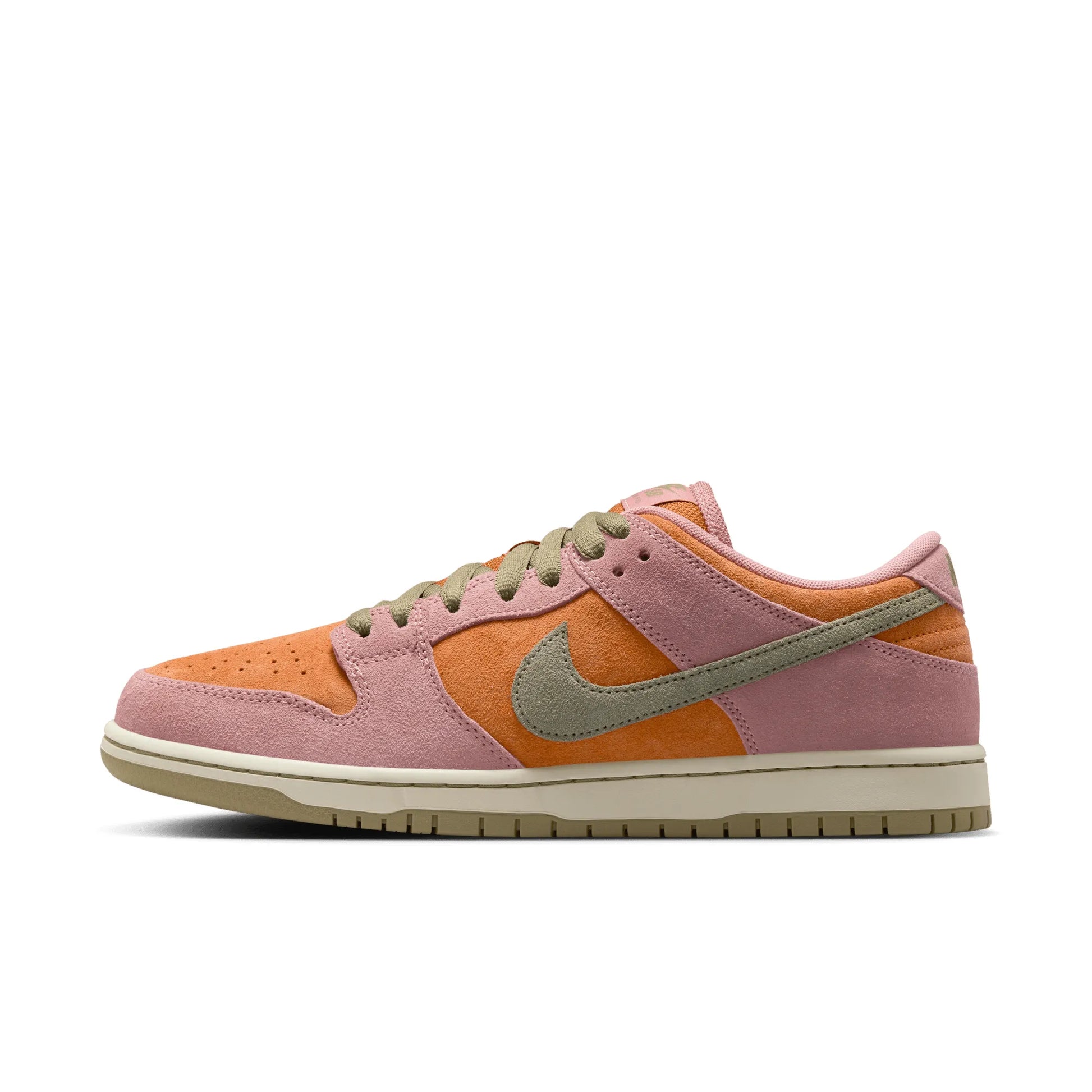Nike SB Dunk Low Pro, red stardust/neutral olive-monarch — available at TIKI ROOM