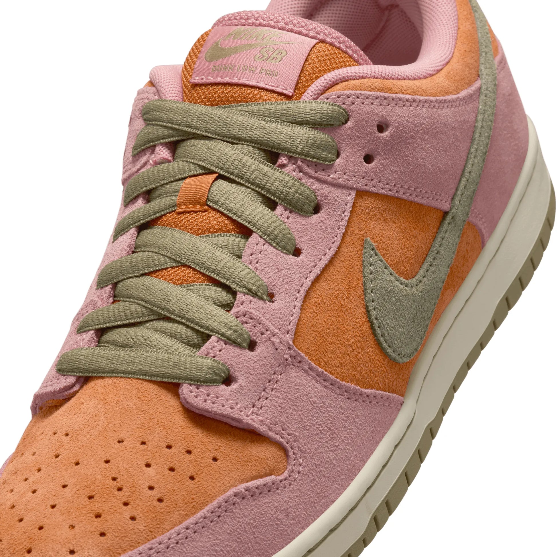 Nike SB Dunk Low Pro, red stardust/neutral olive-monarch — available at TIKI ROOM