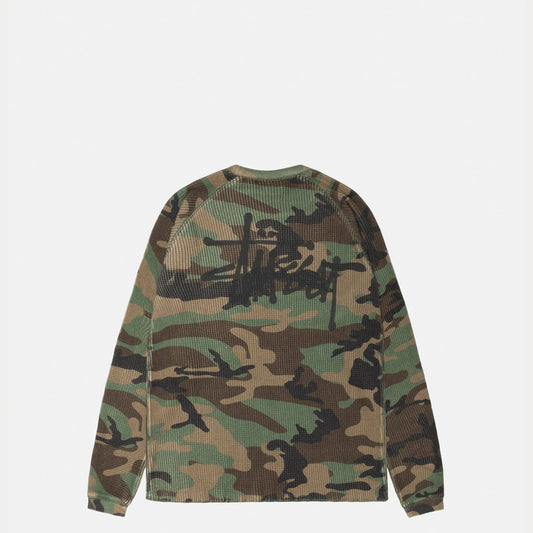 Stussy Basic Stock Raglan Thermal Shirt, woodland camo — available at TIKI ROOM