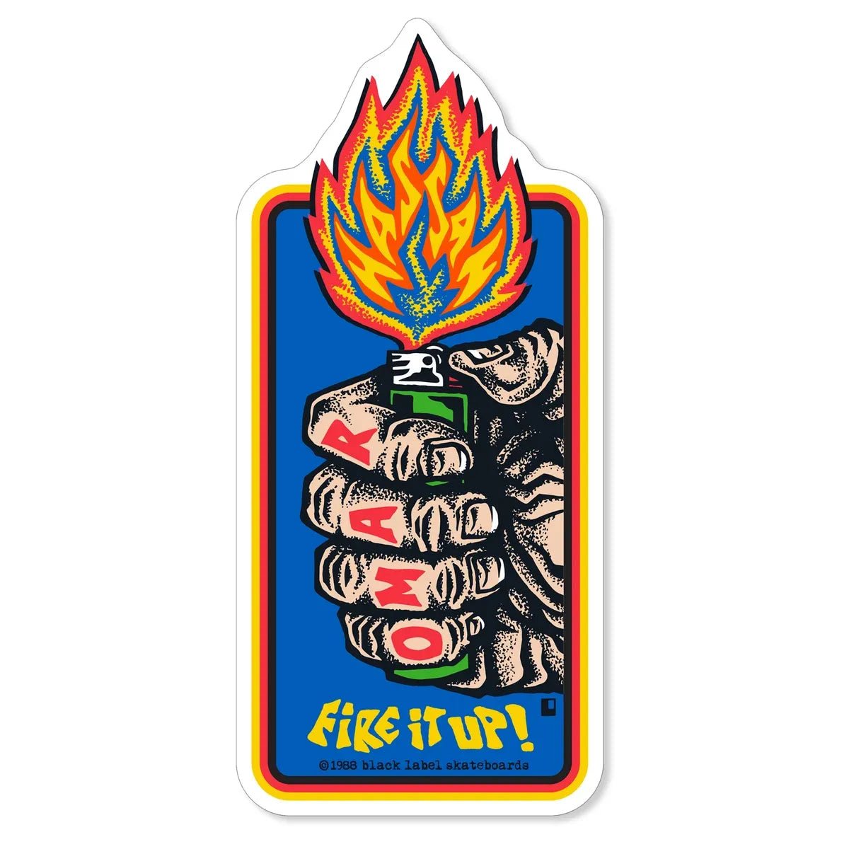 Black Label Hassan Fire It Up Sticker - Tiki Room Skateboards - 1