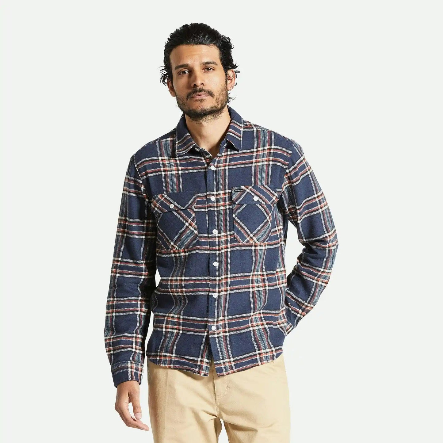 Brixton Bowery Flannel Shirt, washed navy/off white/terracot - Tiki Room Skateboards - 2
