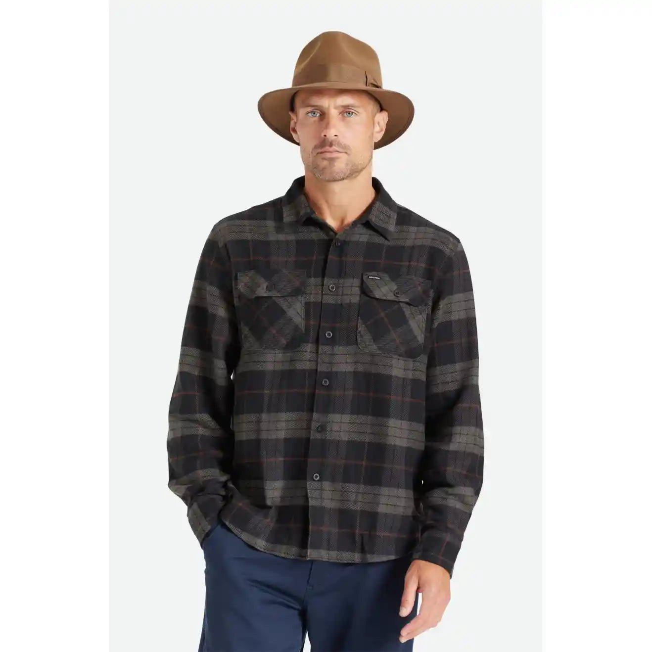 Brixton Bowery Long Sleeve Flannel, black/charcoal - Tiki Room Skateboards - 2