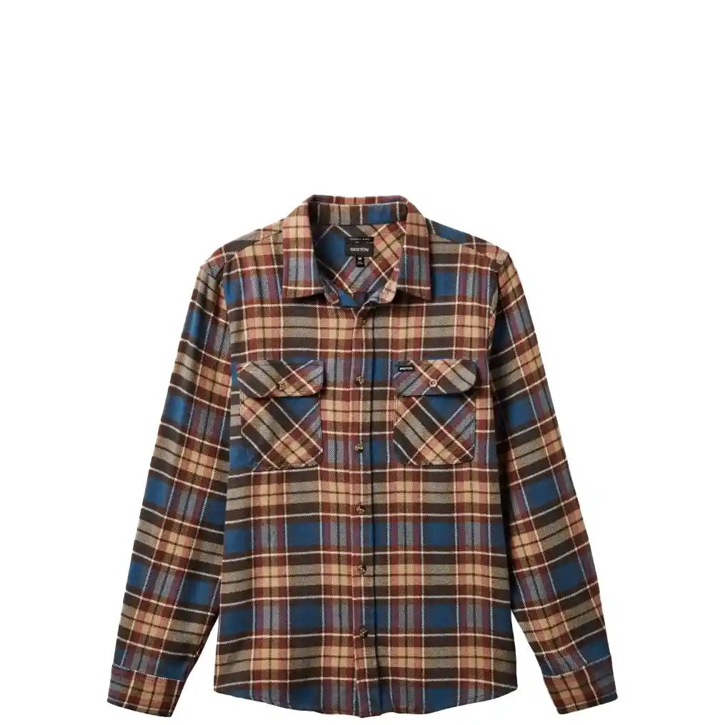 Brixton Bowery Long Sleeve Flannel, ocean blue/palm desert/sand - Tiki Room Skateboards - 1