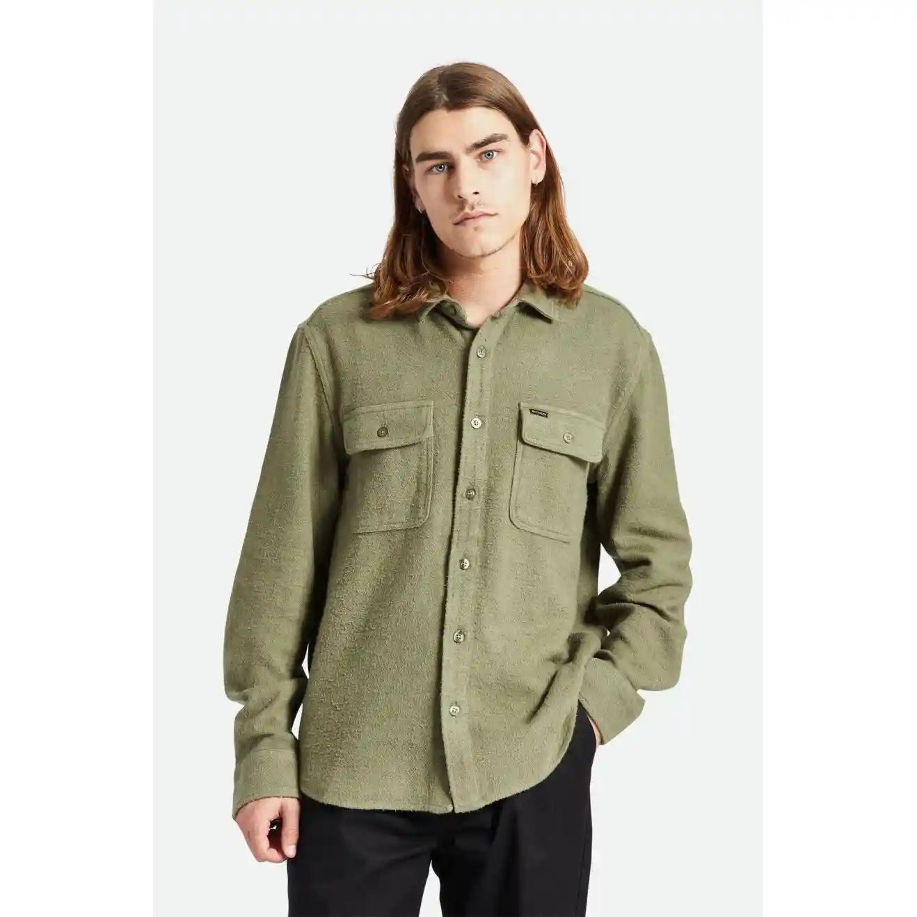 Brixton Bowery Textured Twill Overshirt, olive surplus - Tiki Room Skateboards - 2