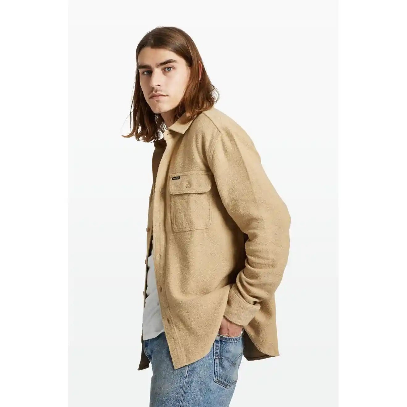 Brixton Bowery Textured Twill Overshirt, sand - Tiki Room Skateboards - 2