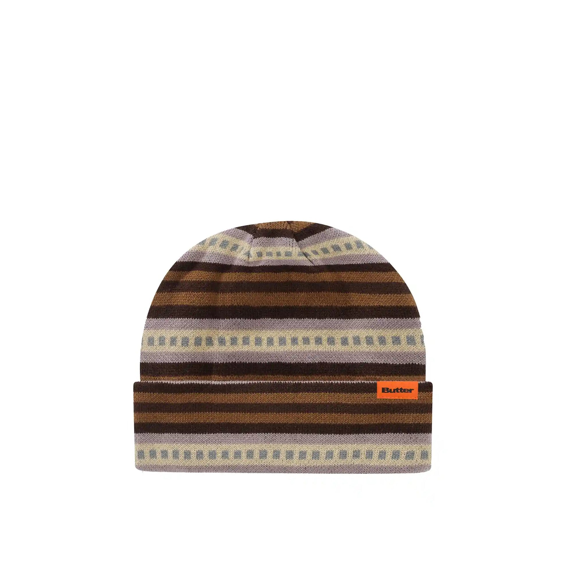 Butter Goods Linear Cuff Beanie, brown / tan - Tiki Room Skateboards - 1