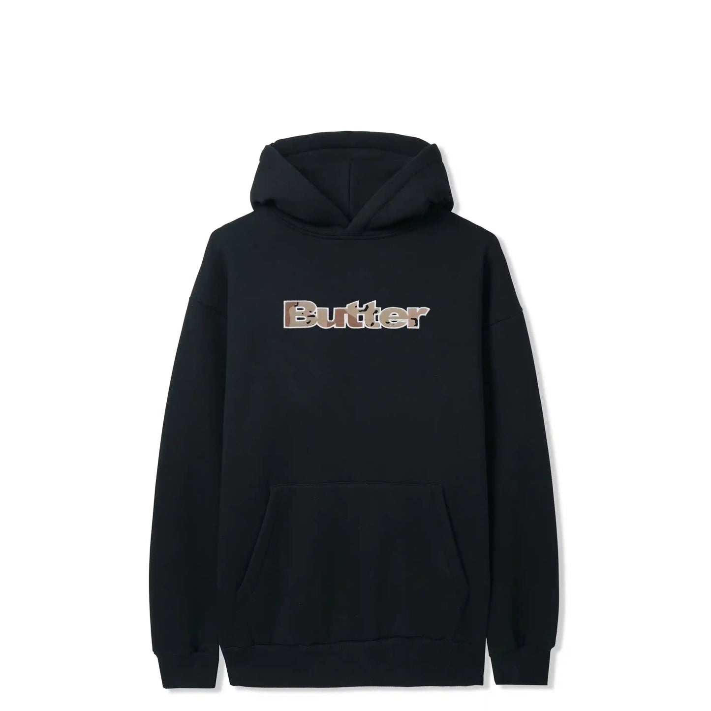 Butter Goods Logo Camo Applique Pullover Hood, black - Tiki Room Skateboards - 1