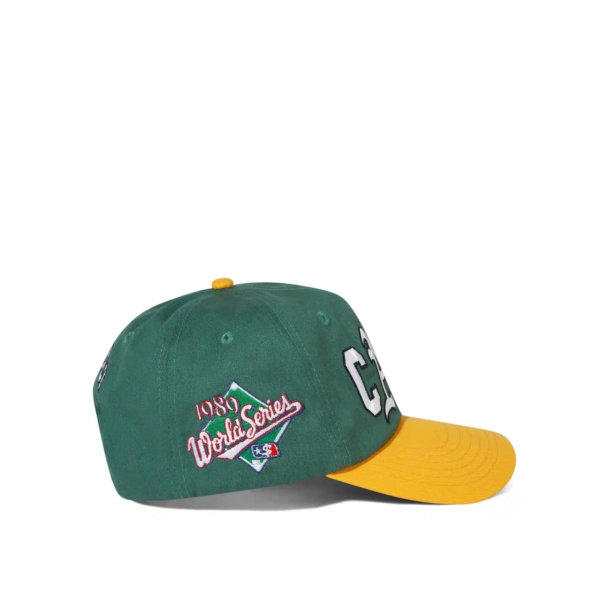 Cash Only Ballpark Snapback Cap, green / gold - Tiki Room Skateboards - 3