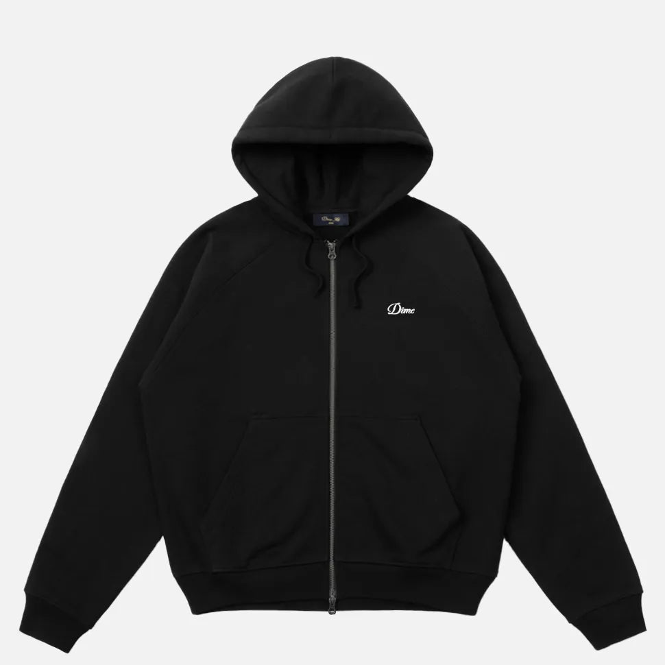 Dime Cursive Small Logo Zip Hoodie, black - Tiki Room Skateboards - 1