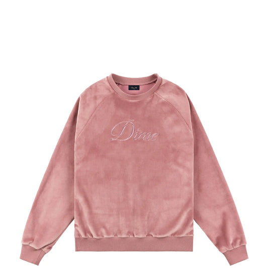 Dime Cursive Velvet Crewneck, dusty pink - Tiki Room Skateboards - 1