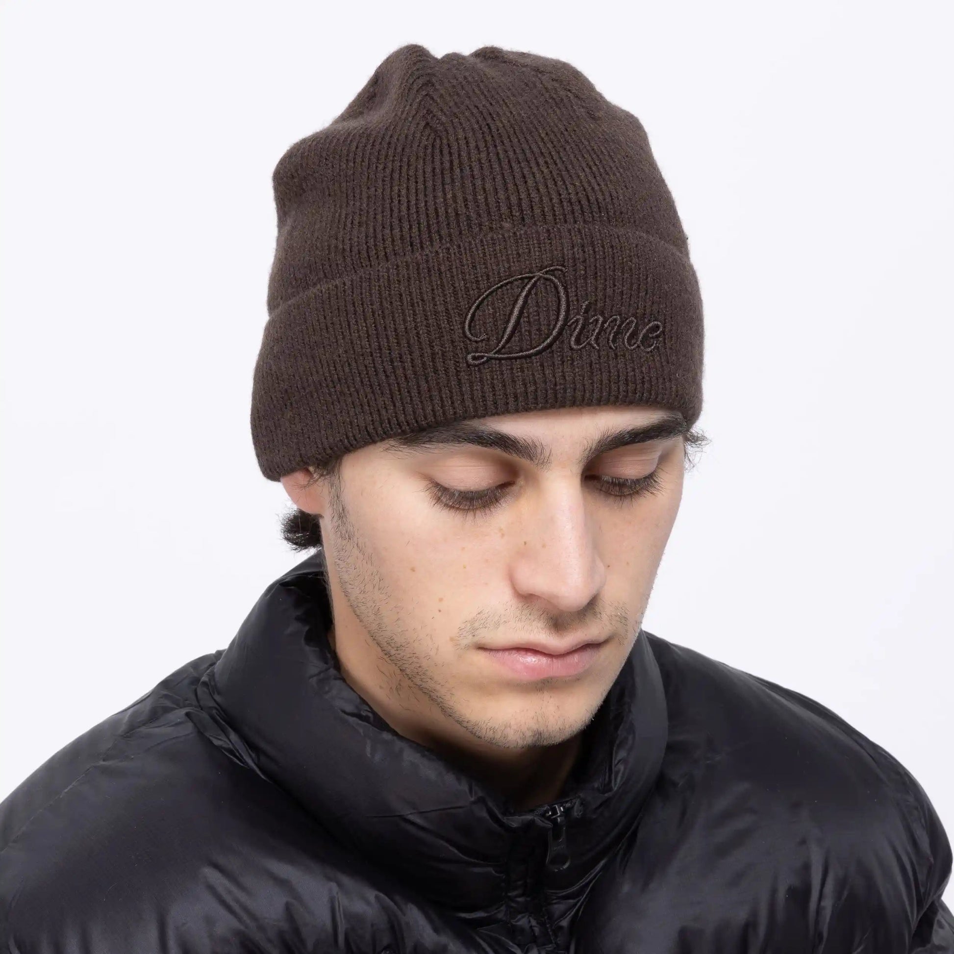 Dime Cursive Wool Fold Beanie, dark brown - Tiki Room Skateboards - 2