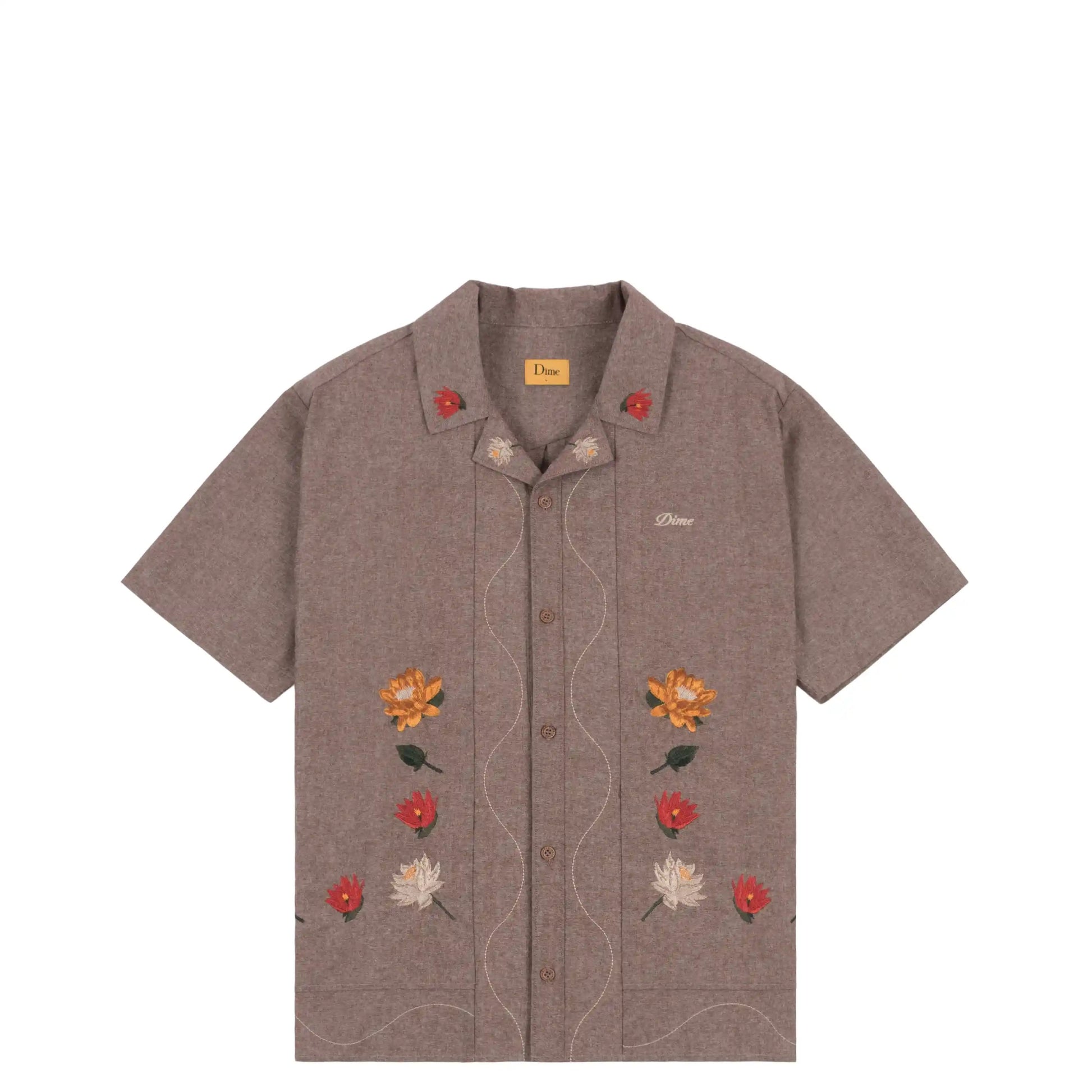 Dime Lotus Button Up Shirt, heather brown - Tiki Room Skateboards - 1