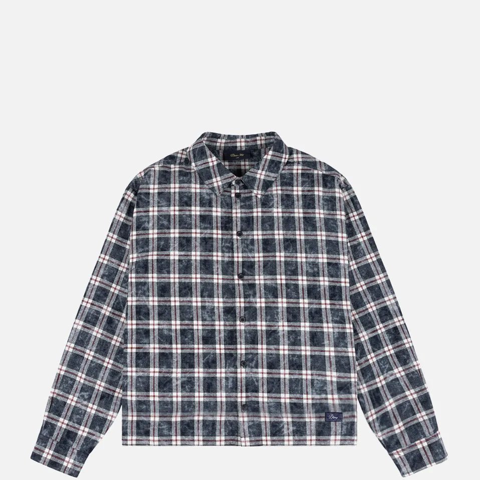 Dime Plaid Flannel Shirt, bleached navy - Tiki Room Skateboards - 1