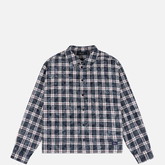Dime Plaid Flannel Shirt, bleached navy - Tiki Room Skateboards - 1