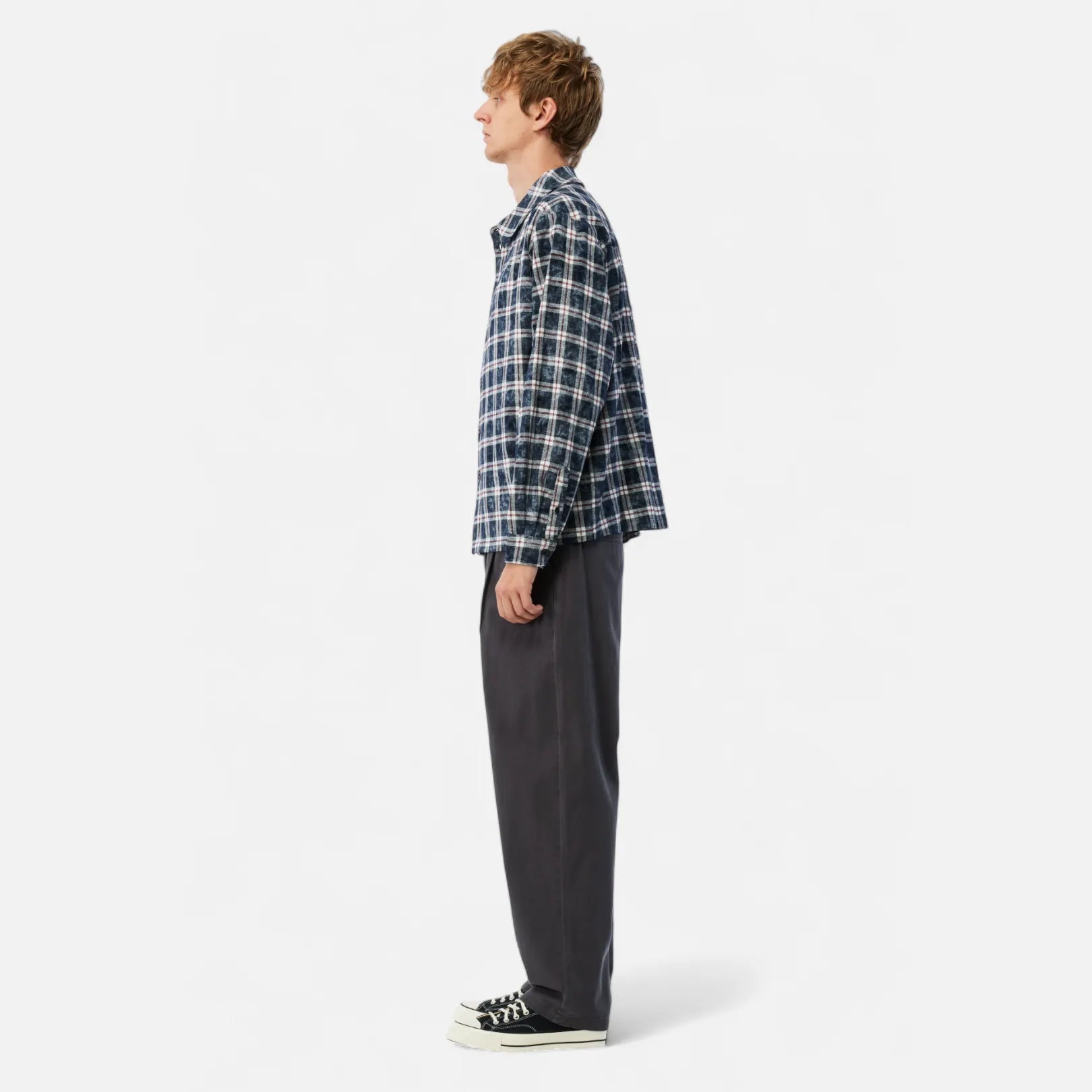 Dime Plaid Flannel Shirt, bleached navy - Tiki Room Skateboards - 3