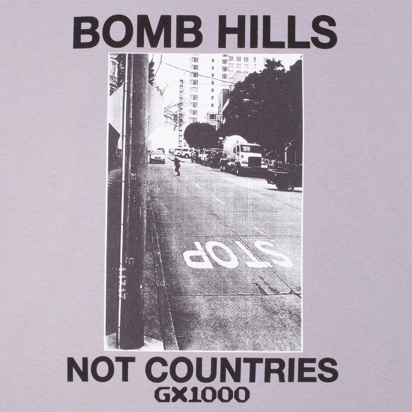 GX1000 Bomb Hills Not Countries Tee, lilac chalk - Tiki Room Skateboards - 2