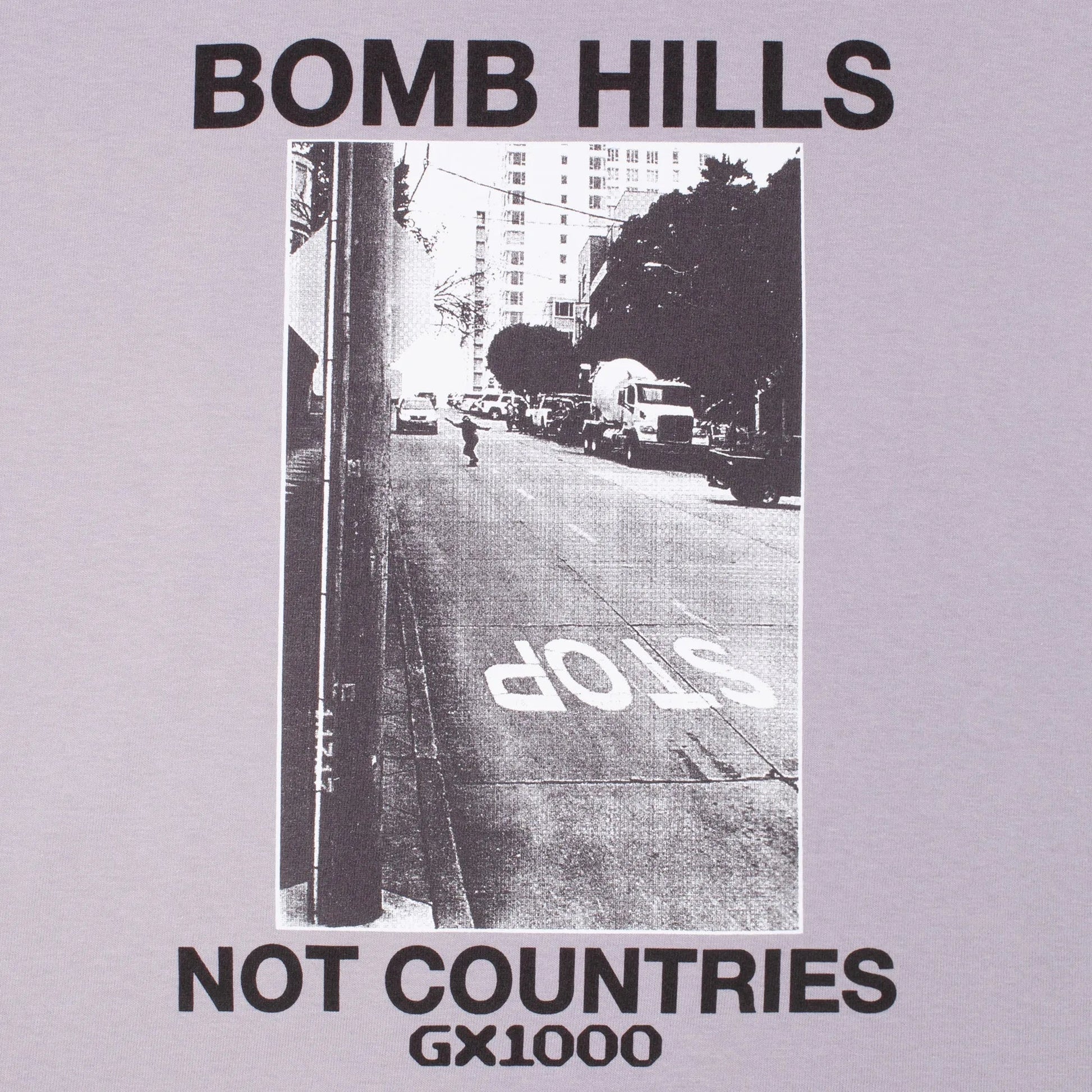 GX1000 Bomb Hills Not Countries Tee, lilac chalk - Tiki Room Skateboards - 2