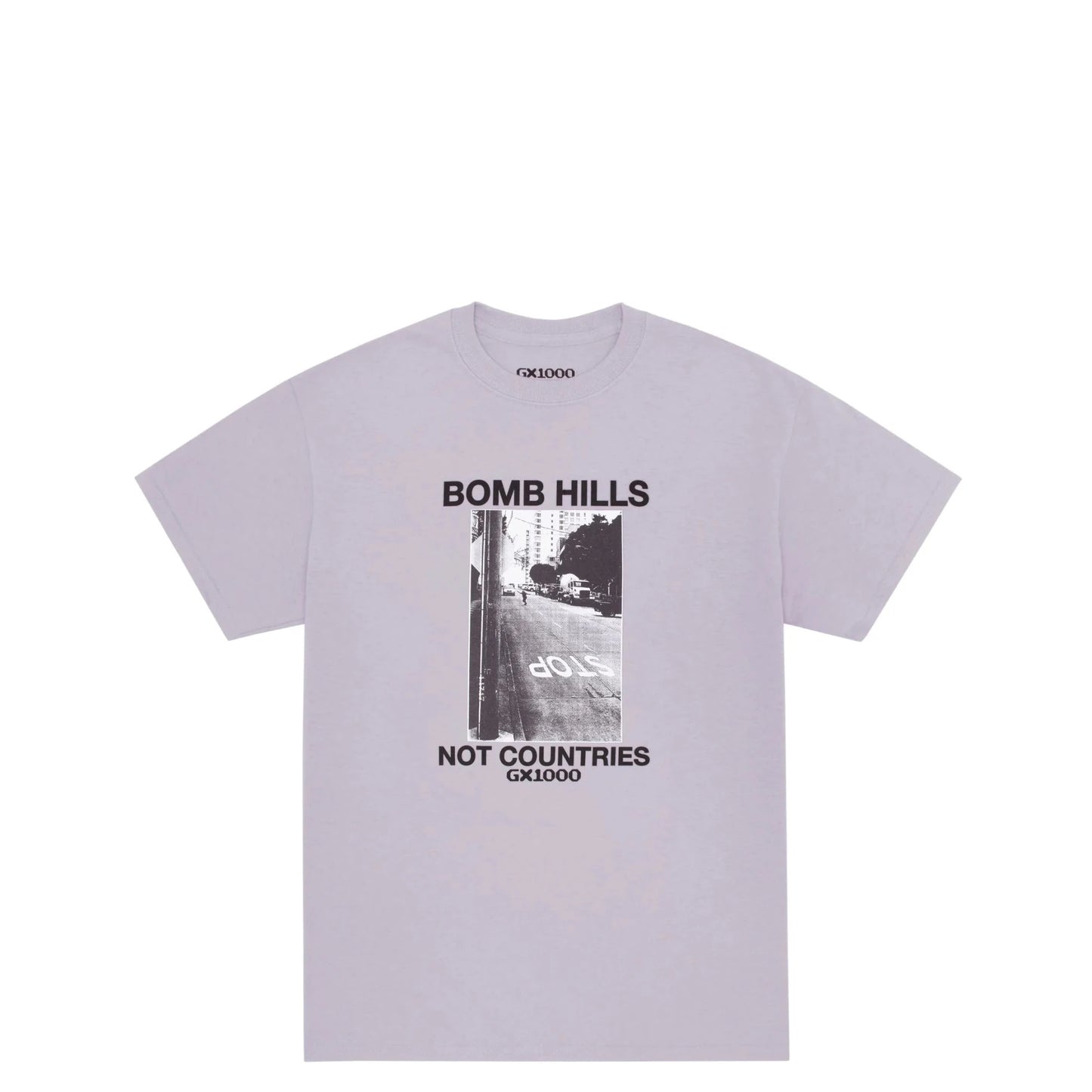 GX1000 Bomb Hills Not Countries Tee, lilac chalk - Tiki Room Skateboards - 1