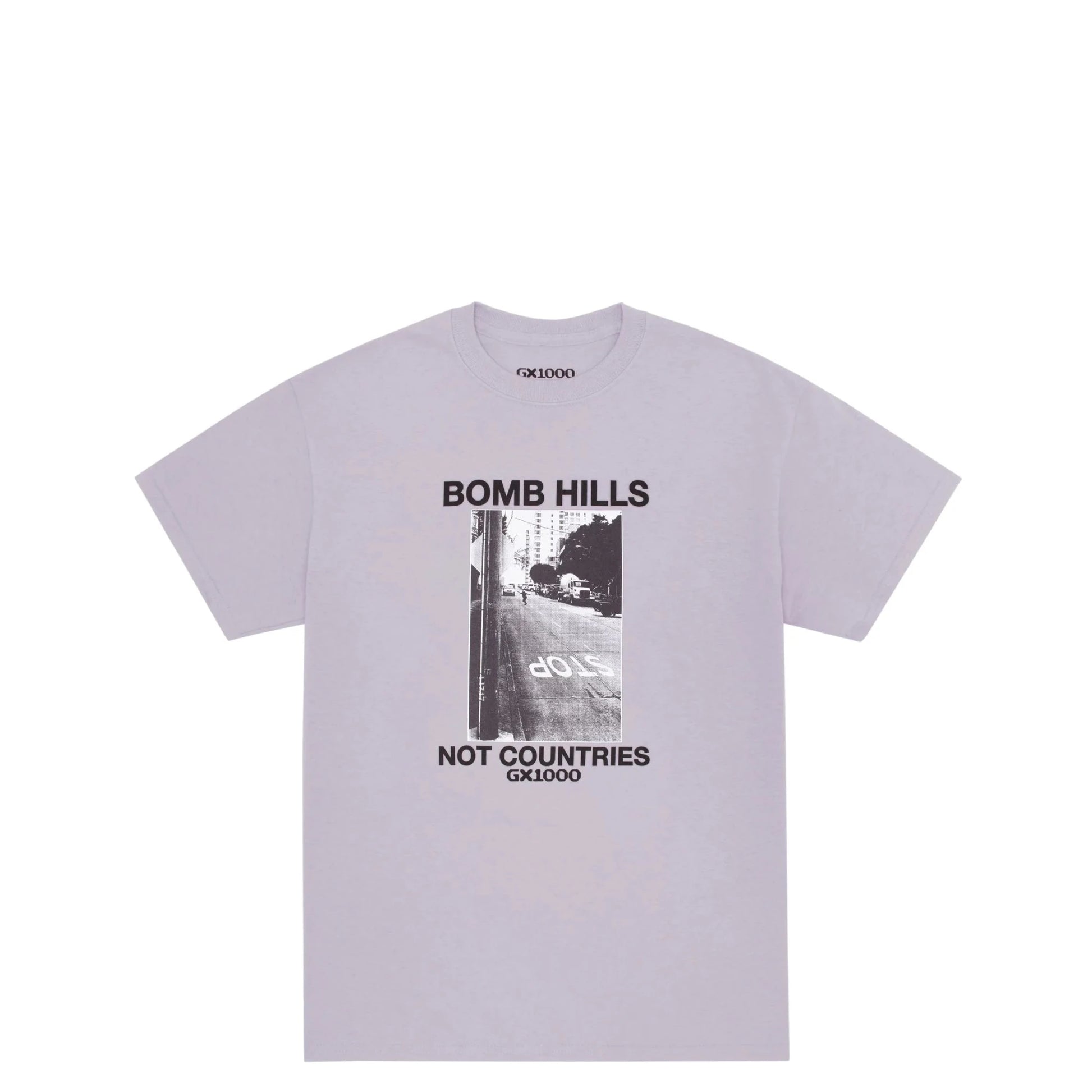 GX1000 Bomb Hills Not Countries Tee, lilac chalk - Tiki Room Skateboards - 1