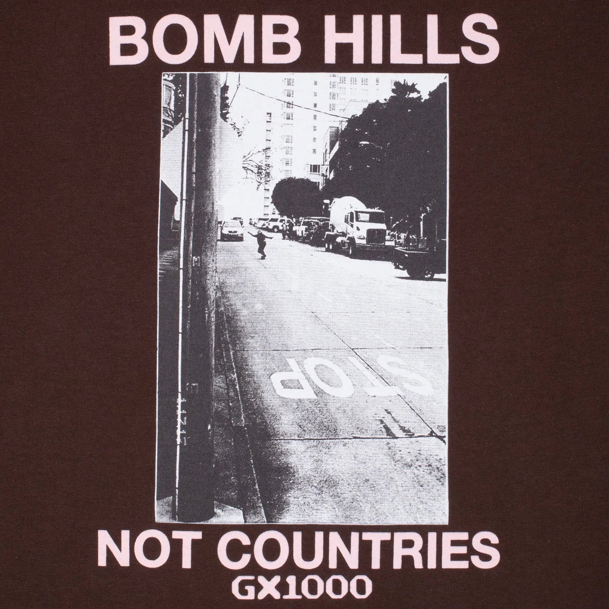GX1000 Bomb Hills Tee, brown w/ rose font - Tiki Room Skateboards - 2