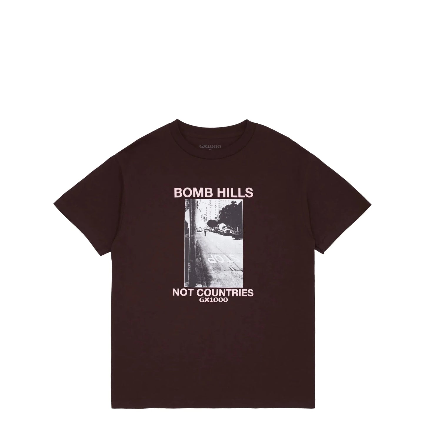 GX1000 Bomb Hills Tee, brown w/ rose font - Tiki Room Skateboards - 1