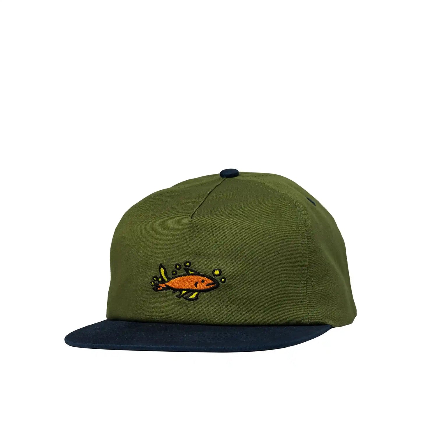 Krooked Mermaid Fish Snapback, olive/navy - Tiki Room Skateboards - 1