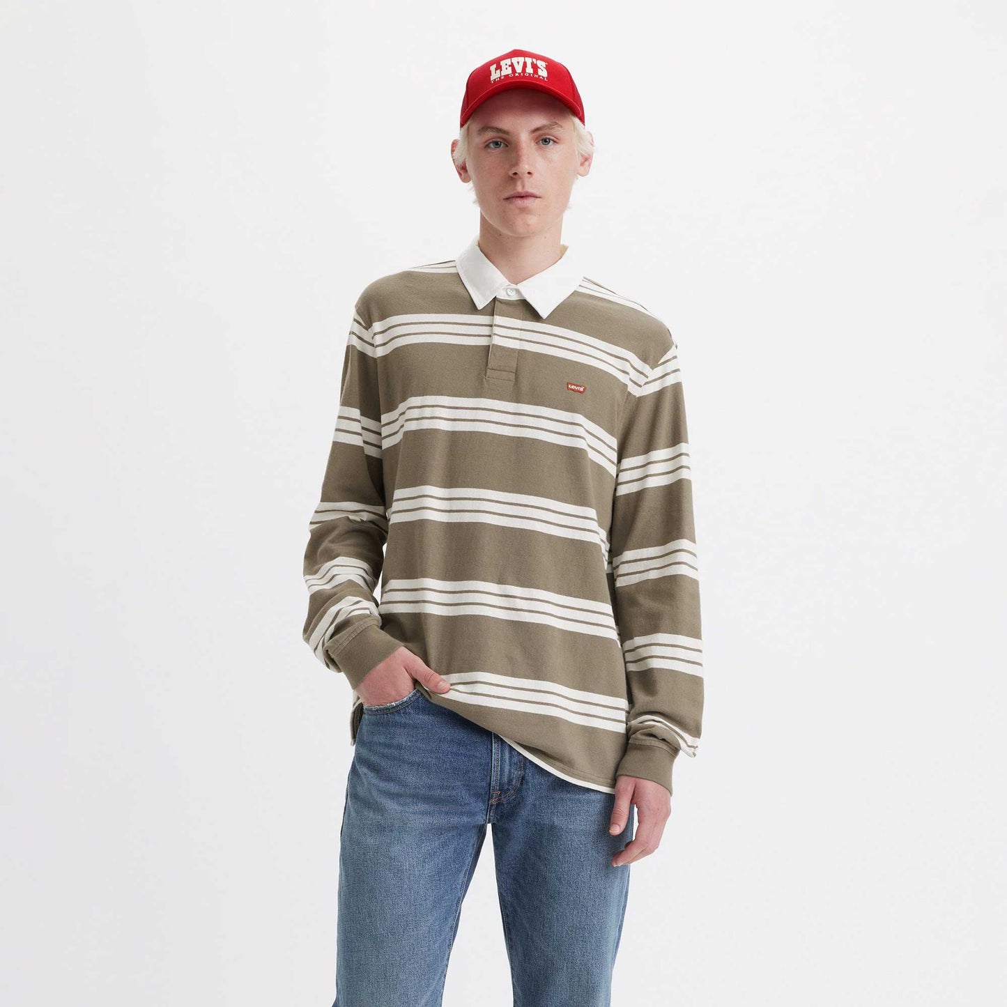 Levi's Classic Rugby Shirt, hemlock stripe smokey olive - Tiki Room Skateboards - 1